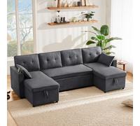Zepneiy Sofá con función de dormir, sofá grande de 4 plazas, sofá en forma de U con soporte para bebidas, muebles tapizados, sofá cama extensible con espacios de almacenamiento, muebles de salón, sofá