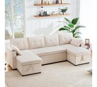 Zepneiy Sofá con función de dormir, sofá grande de 4 plazas, sofá en forma de U con soporte para bebidas, muebles tapizados, sofá cama extensible con espacios de almacenamiento, muebles de salón, sofá