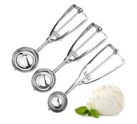 Zeripikfoasp 3 Piezas Cuchara para Helado, Sacabolas Helado de Acero Inoxidable, Cucharón Bolas Helados con Gatillo, Cuchara Sacabolas, Dosificador Helado 4 cm, 5 cm, 6 cm, para Fruta, Helado, Masa