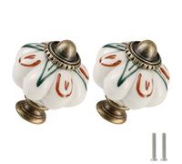 Zernmiarder - Pomos de cerámica con forma de calabaza, para armarios y cajones de cómoda, marfil, estilo antiguo, pack de 6 con tornillos, flores y aloe vera.