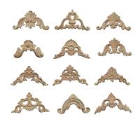 Zerodeko 12piezas Aplique Decorativo de Madera Tallada Estilo Europeo Esquina para Puerta Armario y Muebles sin Pintar para Decoración del Hogar por Paquete Estilo Varios estilos