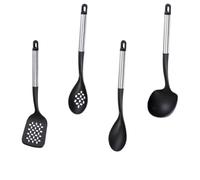 Zerodeko 1juego Utensilios de Cocina Acero Inoxidable y Nylon para No Adhesivos Cuchara Ranurada Cuchara Sólida Espátula y Espumadera Negro con Orificio para Colgar para Hogares Hoteles