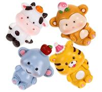 Zerodeko 4 Piezas Adornos de Animales para Tartas en Resina Ligera Diseño Creativo de Tigre, Mono y Elefante, Decoración Adorable y Delicada para Fiestas Infantiles
