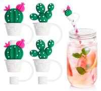 Zerodeko 4 tapones de paja de cactus, pajitas de silicona, tapas de pajita reutilizables, tapas de popote de silicona, cubierta de tubo de bebida, cubierta de punta de pajita, protectores de pajita,