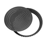 Zerodeko Molde Redondo Antiadherente para Pizza con Agujeros, Base | Acero al Carbono Negro, Fondo Desmontable y Fácil Desmolde, para Hornear Tartas y Magdalenas
