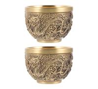 Zerodeko Resistente para Té de Cobre Dorado 2 Tazas Diseño Vintage Chino Dragón Efecto Decorativo Adecuado para Oficina y Hogar