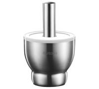 Zerodeko Set Grande de Mortero y Mano de acero Inoxidable de 4 Lbs, Cuenco de 13 Cm de Diámetro y de 15 Cm, Base antideslizante, Incluye Tapa; Ideal para Moler Especias, Salsa y Pesto
