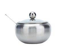 Zerodis Azucarero con Tapa Transparente, Recipiente de Acero Inoxidable para Condimentos, Frasco de Vidrio con Cuchara Incorporada