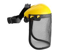 Zerodis Casco de seguridad integral con visera de malla ajustable para motosierra, desbrozadora, tala, jardinería, trabajo forestal, negro y amarillo, metal y plástico, 39 x 20 cm