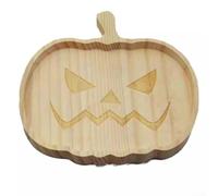 Zeroupshop Bandeja de madera de calabaza de Halloween, 19 x 18 cm, plato decorativo para servir aperitivos de fiesta, tablero de embutidos, centro de mesa festivo, decoración de madera reutilizable