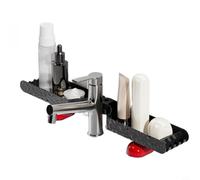 Zeroupshop Estante para grifo de baño, estante de almacenamiento para fregadero sin taladros con rejilla ventilada, organizador de baño ABS ajustable para encimera o uso en esquinas, 64 cm, para