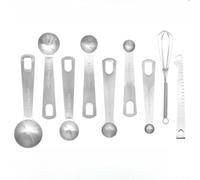 Zeroupshop Juego de cucharas medidoras de acero inoxidable con pinza y varilla agitadora, métrica de doble escala y para unidades imperiales, anillo desmontable para utensilios de cocina (9+)