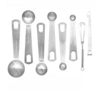 Zeroupshop Juego de cucharas medidoras de acero inoxidable con pinza y varilla agitadora, métrica de doble escala y para unidades imperiales, anillo desmontable para utensilios de cocina (8+)