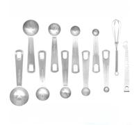 Zeroupshop Juego de cucharas medidoras de acero inoxidable con pinza y varilla agitadora, métricas de doble escala y para unidades imperiales, anillo desmontable para utensilios de cocina (11)