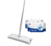 Zeroupshop Kit de iniciación de trapeador plano y toallitas húmedas 2 en 1 para suelos de madera dura, para limpieza de azulejos, almohadilla lavable reutilizable con recambios, barredora ligera seca