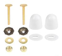 Zeroupshop Kit de pernos de brida de inodoro con pernos en T, tornillos de pie, junta y cubiertas decorativas para instalaciones de baño estándar, herrajes de acero chapado en latón resistente al