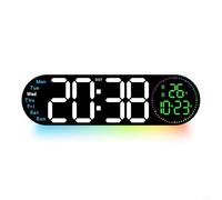 Zeroupshop Reloj de pared digital LED con control remoto, visualización de fecha, brillo de 10 niveles, luz ambiental de 5 colores, reloj despertador ovalado ABS para oficina (blanco)