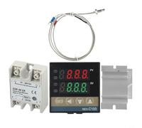 Zeroupshop REX-C100 PID Controller Kit con K Termopar 0-1300°C, 40A para Relé y Disipador de Calor para Sistemas de Control de Automatización Industrial