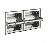 Zeroupshop Soporte empotrado de papel higiénico de doble compartimento, dispensador de pared de acero inoxidable para baño, óxido para almacenamiento de rollos incrustado, plateado, 36,2 x 12,6 x 8,5