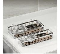 Zeroupshop Soporte para palillos de acero inoxidable 304, elegante recipiente para utensilios de cocina con cesta de secado rápido para organización de encimera, fácil limpieza, plateado (pequeño)