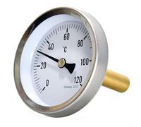 Zeroupshop Termómetro bimetálico de 63 mm, con funda de cobre, 0-120 °C para medidor de rosca axial, para caldera, calefacción, agua, aceite, barbacoa, acero inoxidable