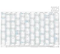 Zettler - Calendario de carteles 2025, 100 x 70 cm, calendario de carteles con 12 meses en 1 página, 5 unidades, enrollado, conteo diario, día laborable y semanal, días festivos, fechas de vacaciones