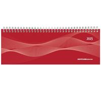 Zettler - Calendario de mesa horizontal 2025 rojo, 29,7 x 10,5 cm, calendario de oficina con 128 páginas, 1 semana en 2 páginas, visión mensual, área de notas, parte de direcciones, encuadernación de