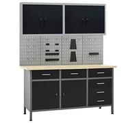 ZEYUAN Banco de Trabajo con Cuatro Paneles de Pared y Dos armarios, Mesa Trabajo Taller, Banco De Trabajo, Mesa De Trabajo, Banco Herramientas