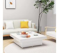 ZEYUAN Mesa de Centro, Mesa Comedor, Mesa Centro Salon, Mesa Salon, Mesita Salon, Mueble Salon, Mesas Auxiliares para Salon, de aglomerado Blanco Brillante 90x90x28 cm
