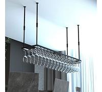 ZFGOJNBH Bar Wine Rack Restaurante Colgar Botelleros de Vino, Arte de Hierro Techo Altura Ajustable Ancho Soporte para Copa de Vino para Bares Cocinas Estante de decoración, Negro (Tamaño: 80x35x42cm