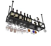 ZFGOJNBH Botellero Colgante Botellero De Techo De Metal, Altura Ajustable, Soporte De Almacenamiento De Vino con Estante De Vidrio para Copas para Bar, Cocina, Restaurante (Size : 140x25x21cm)