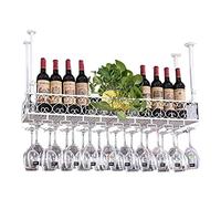 ZFGOJNBH Botellero Colgante, Botellero de Techo de Metal, Soporte de Almacenamiento de Vino con exhibición Vintage con Estante de Vidrio para Copas para Debajo del gabinete, Cocina, Bar (Tamaño: 60x2