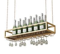 ZFGOJNBH Botellero Montado En La Pared con Portavasos, Portabotellas De Vino Colgante Estante De Almacenamiento De Vino De Metal, Estante De Exhibición De Vino para Cocina, Bar, Restaurante, Dorado (
