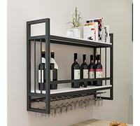 ZFGOJNBH Botelleros Montados En La Pared con Soporte para Copas De Vino, Estante De Almacenamiento De Vino Colgante De Metal Moderno De 2 Niveles, Soporte para Botellas De Vino, Estante De Exhibición