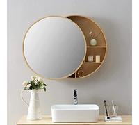 ZFGOJNBH Espejo de baño Redondo de Madera Maciza con Espejo de Pared (Nogal Negro, 50 cm)