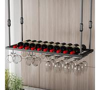 ZFGOJNBH Estante Colgante para Botellas de Vino, Estante de Almacenamiento para Copas de champán, Color Negro Industrial, Soporte Decorativo para Barra de Cocina Debajo del gabinete (tamaño: 100 x 30