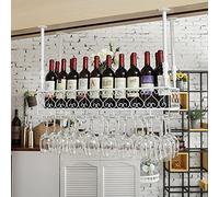 ZFGOJNBH Estante para Vino Estante para Vino de Techo, Soporte para Botellas y Copas de Vino Vintage Colgante, Soporte para Almacenamiento de Vino con exhibición montada en la Pared, Altura Ajustable