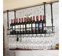 ZFGOJNBH Estante para Vino Industrial, Estante para Almacenamiento de Vino para Colgar en el Techo con Soporte para Copas, Soporte para champán para decoración del hogar y la Cocina - Estante de Alma