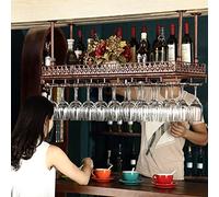 ZFGOJNBH Estante para Vino Vintage, Estante para Vino montado en la Pared con Soporte para Copas, Estante de Almacenamiento de Vino de Metal, Estante de exhibición, Organizador de Estante para Vino f