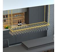 ZFGOJNBH Estante para vinos, Soporte para Botellas de Vidrio en el Techo de Metal, estantes de Almacenamiento rústicos con Estante para Copas para Debajo del gabinete, Cocina, Barra, Altura y Ancho a
