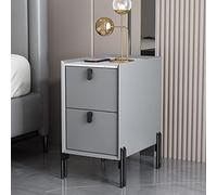 ZFGOJNBH Mesa Auxiliar Estrecha Moderna de Mediados de Siglo en Blanco Roto con Dos cajones - Mesita de Noche Minimalista de Piedra sinterizada para Espacios pequeños - Mesita de Noche para dormitori
