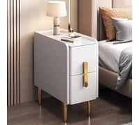 ZFGOJNBH Mesita de Noche Estrecha para Espacios pequeños, Moderna y Minimalista con Acabado de Piel sintética y Patas de Metal, Mueble de Almacenamiento con Dos cajones para dormitorios y Salas de es