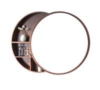 ZFGOJNBH Mueble de baño con Espejo de Madera y Espejo de Maquillaje y tocador Mueble de baño con Espejo Redondo marrón de 50 cm