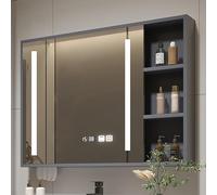 ZFGOJNBH Mueble de baño con Espejo Rectangular Moderno con iluminación, Mueble de Madera Maciza para Guardar cosméticos, Mueble de tocador con Espejo y Compartimentos de Almacenamiento (Gris con luz