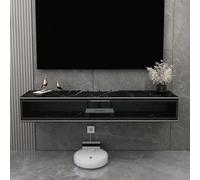 ZFGOJNBH Mueble de TV Flotante de Pared, Blanco, de Madera, con diseño de Tablero de Piedra, para Sala de Estar, Dormitorio, Estante de Almacenamiento Estrecho (patrón S Negro, 120 x 23 x 20,4 cm/47