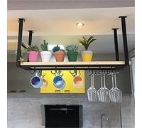 ZFGOJNBH Soporte para Copa de Vino para Colgar en el Techo: Estante de Techo, Estante de Almacenamiento para Colgar Vintage, Estante para Copa de Vino montado en la Pared de Madera Maciza de Hierro f