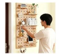 Zfmnoyev Estantería De Madera Perforada para Montaje En Pared, Kit De Panel De Almacenamiento Y Exhibición con Clavijas Y Divisores De Madera, Estante Flotante Y Panel(Natural-A,70x150cm)