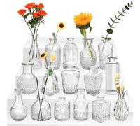 ZgoEC 16pcs Pequeño Jarrón Set Jarrón de Cristal de la Vendimia Florero, Mini Jarrones para la Decoración de la Mesa, Jarrón de Transparente Jarrones Deco para Home Garden Party Boda Decoration