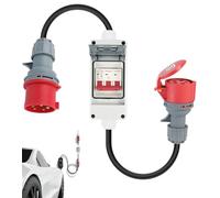 ZHEHNSA Adaptador CEE 32 A a 16 A con disyuntor, Adaptador CEE 16a de Acoplamiento de Alta Corriente de 5 Pines 400 V Cobre Puro Cable, Toma IP 44, para Caravana, Autocaravana,Sitios de construcción