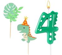 ZHjuju Vela Número 4 Dinosaurio,Velas Cumpleaños con Cake Topper Dinosaurios, Decoración Tarta Cumpleaños Original, Suministros Fiesta